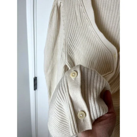 Wilfred Aritzia Ribbed Puff Sleeve Sweater Wool Cardigan Ivory Cream Sz Medium M - Picture 7 of 9